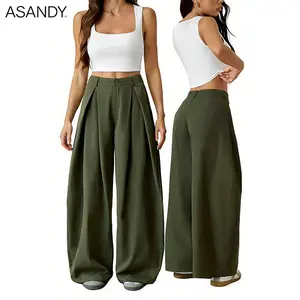 ASANDY Women's High-Waisted Wide-Leg Pleated Palazzo Pants - Elegant Lady's Bottoms with Flowy Drape, Perfect Fit & Stylish Design for Office, Casual Wear