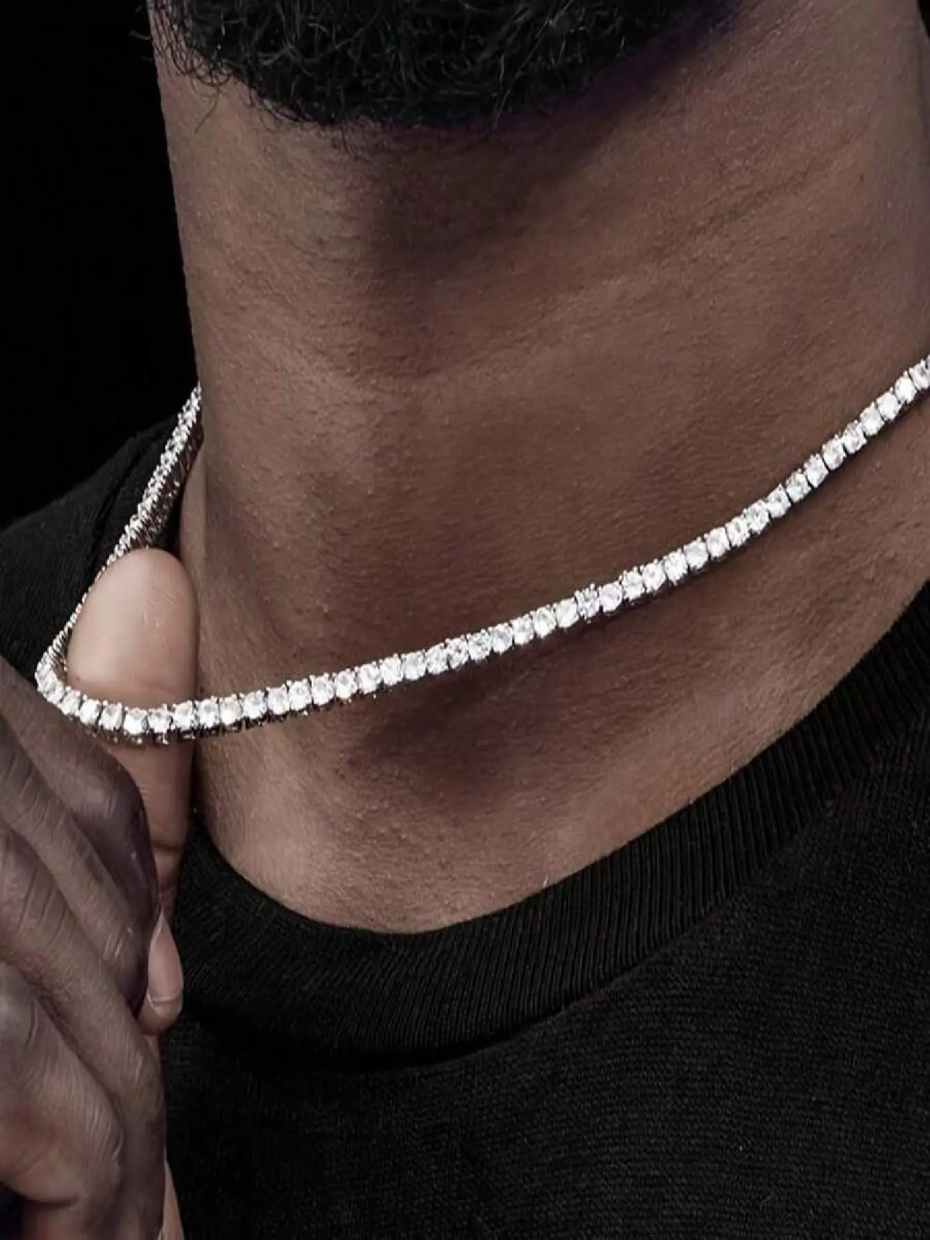 1pc Diamond Tennis Necklace, Casual Style Fashion Jewelry Necklaces, Unisex, Thick Bottom Edge Anti-Deformation, Tennis & Cuban Link Chain, Cuban Link Design, 18-24 Inches, Gift For Valentine's Day, Father's Day, Holidays, Party, Jazz Cuban Chain
