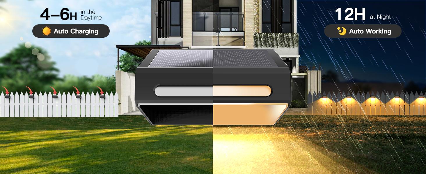 FabStyl Solar Fence Wall Ourdoor Ambient Lights for Decoration, 9 Color Lighting Modes, Waterproof Solar Powered Lights, RGB LED Lights with Synchronous Color Switching Function, Suitable for Deck, Yard, Railing , Wall, Patio FallFreshness FabStyl Solar Fence Wall Ourdoor Ambient Lights for Decoration, 9 Color Lighting Modes, Waterproof Solar Powered Lights, RGB LED Lights with Synchronous Color Switching Function, Suitable for Deck, Yard, Railing , Wall, Patio FallFreshness