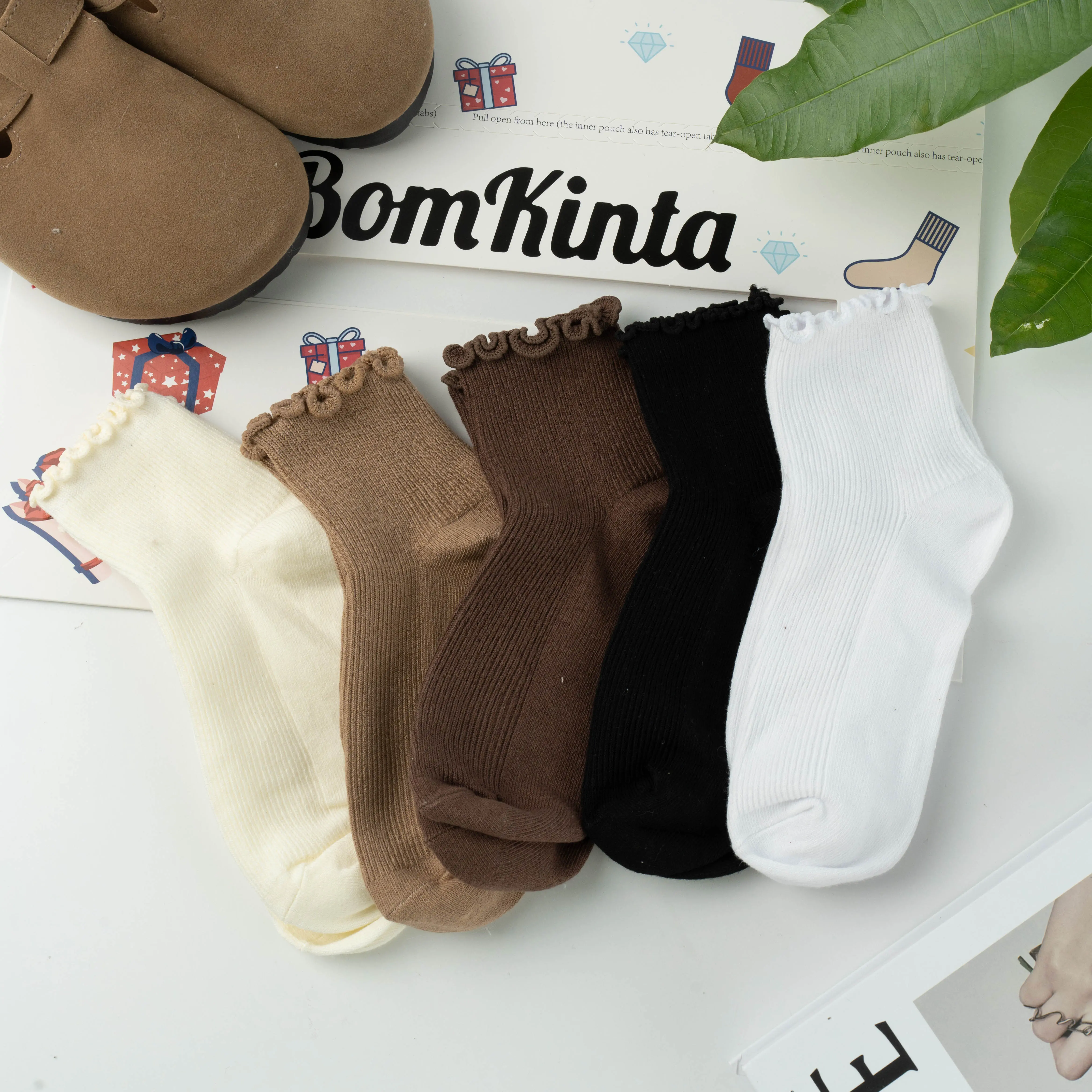 Ruffle Socks Women Cute Crew Frilly Sock Low Cut Cotton Socks Ladies Size 5-9 Fits Skin Friendly Breathable Soft Ruffled Cuff Design
