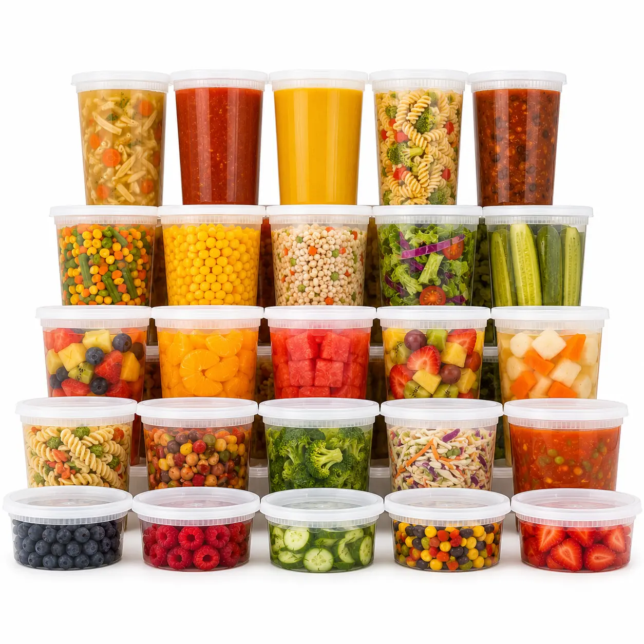 50 Sets (100-Piece) Deli Containers with Lids 8-32 oz, Leak-Proof & BPA Free Airtight Takeout Plastic Food Storage Containers for Soup, Freezer/Microwave/Dishwasher Safe