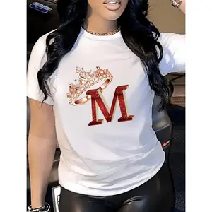 Sparkling Red Glitter Crown Graphic TShirt for Women Casual Round Neck Short Sleeve Top Suitable for Carnival Mother s Day and Valentine s Day Machine Washable AllSeason Comfort Durable Casualwear