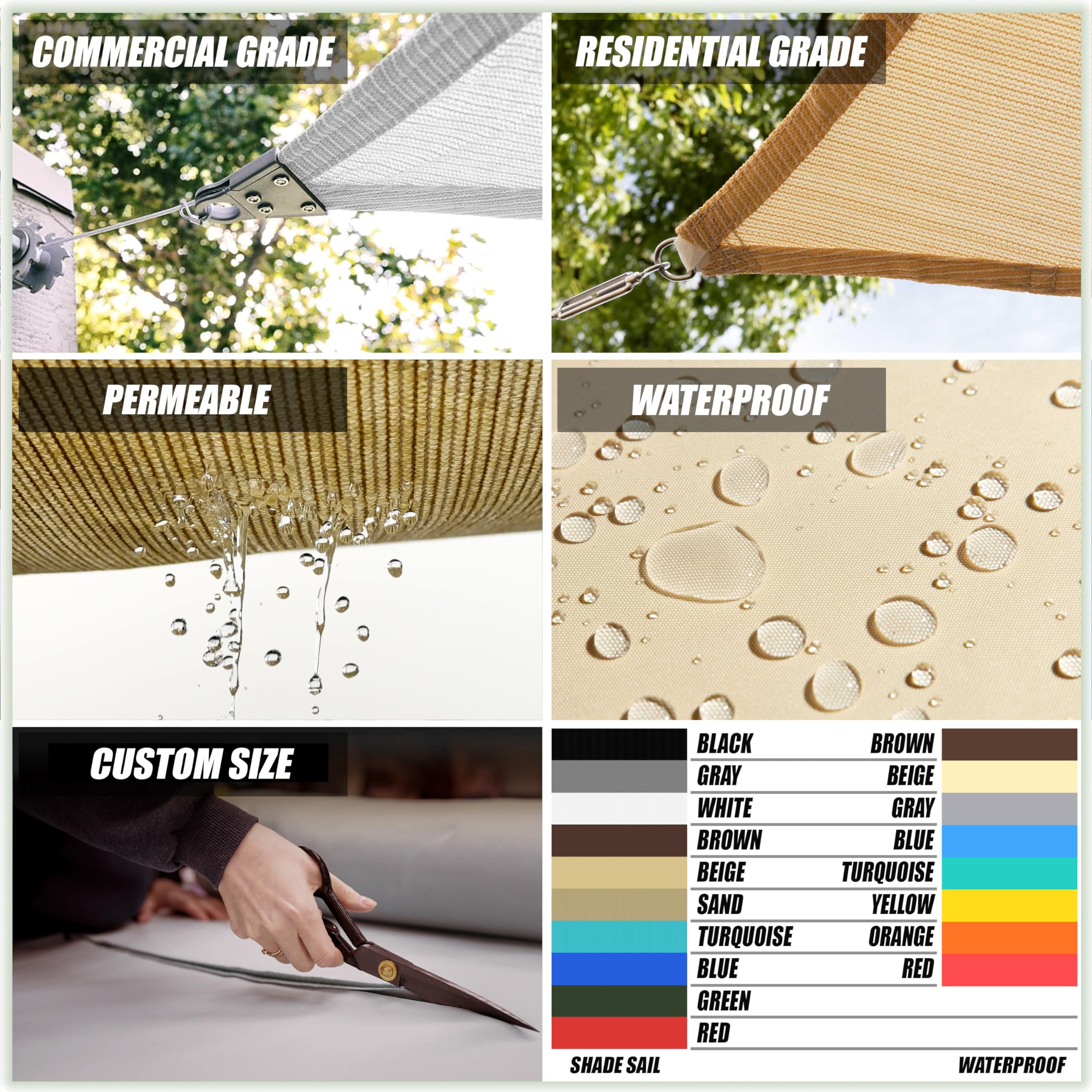 Colourtree Rectangle Sun Shade Sail Canopy - 190 GSM Mesh UV Block, Air & Water Permeable Commercial Heavy Duty Sun Shade with 3-Year Warranty