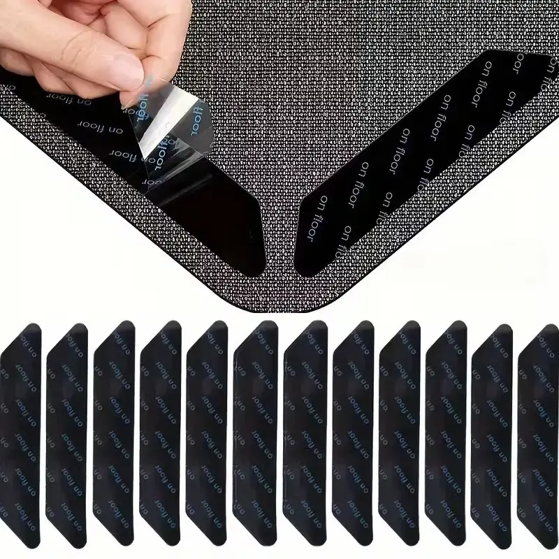 12-Piece Double-Sided Carpet Fixing Stickers – Washable, Reusable Rug Corner Pads with Adhesive Thin Film, Peel & Stick for Carpets, Wooden Floors, Smooth Surfaces, Smooth Surface, Adhesive Thin Film Floor Stickers, Peel & Stick Floor Stickers
