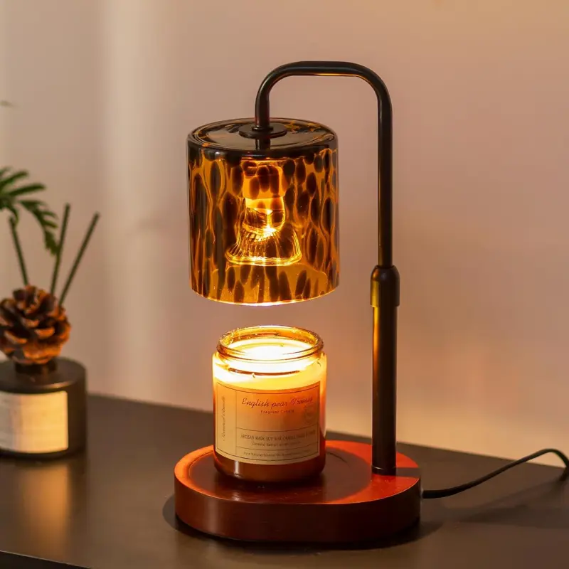 Shell Shape Dimmable Candle Warmer Lamp with Timer Control, Glass Tortoise Shell-Vintage Leopard Design, Height-Adjustable, 2 Bulbs Included, Women Gift for Christmas (Household Appliance Accessory), Corded Plug