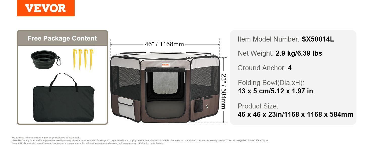 VEVOR Foldable Pet Playpen, TikTokShopBlackFriday, 46 inch Portable Dog Playpen, Crate Kennel for Puppy, Dog, Cat, Premium Waterproof 600D Oxford Cloth, Removable Zipper, for Indoor Outdoor Travel Camping Use VEVOR Foldable Pet Playpen, TikTokShopBlackFriday, 46 inch Portable Dog Playpen, Crate Kennel for Puppy, Dog, Cat, Premium Waterproof 600D Oxford Cloth, Removable Zipper, for Indoor Outdoor Travel Camping Use