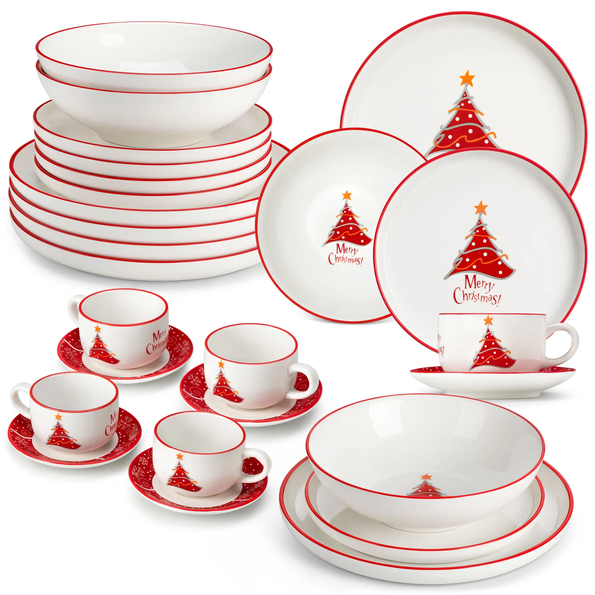 MALACASA 30-Piece Holiday Dinnerware Set (Service for 6) - Christmas Tree/Santa Claus Fine Earthenware Set with Dinner Plates, Pasta Plates, Bowls, Mugs - Microwave & Dishwasher Safe - Newly Improved Tableware