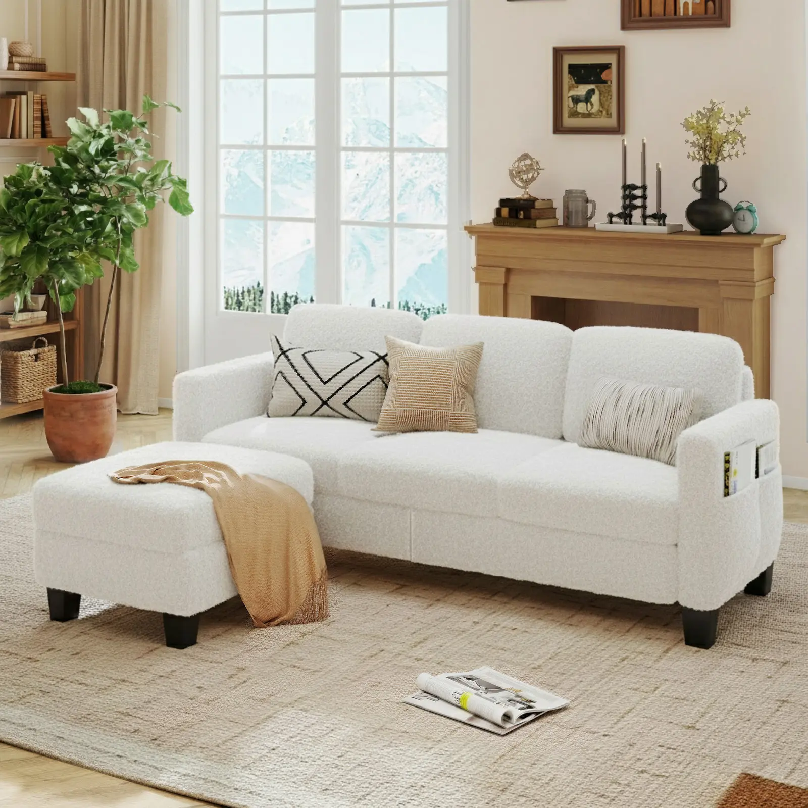 Pinmoco 3-Seat L-Shaped Velvet Convertible Sectional Sofa Couch - Luxury 3-in-1 Living Room Furniture with Solid Wood Frame, Movable Storage Ottoman, Side Pockets for Bedroom Indoor Use