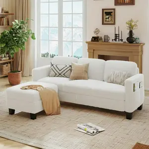 Pinmoco L-Shaped Sectional Sofa for Living Room, 3 Seat Velvet Convertible Sofa with Movable Storage Ottoman and Side Pockets