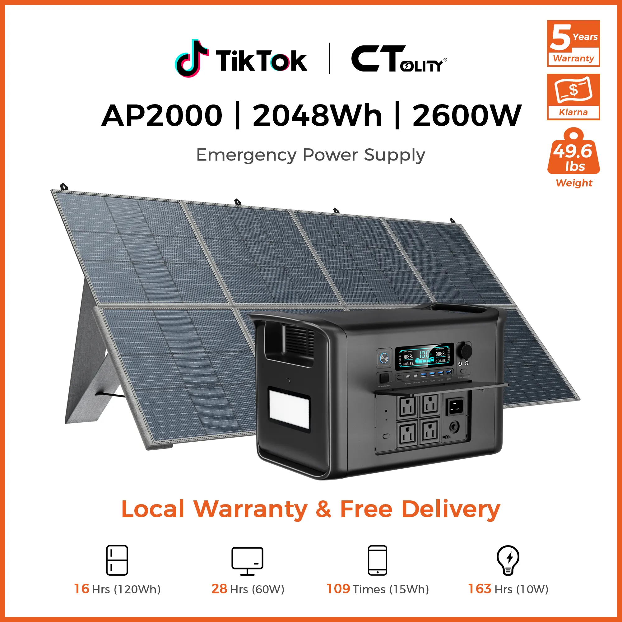 [Summerfinds]CTOLITY AP2000 Portable Power Station 2600W / 2048Wh, LiFePO4 Battery Backup,Ultimate Off-Grid Solar Generator Kit for Home with UPS, Heavy Duty Solar Generator for RV, Camping Essentials & Emergency Prep Road Trip Essentials