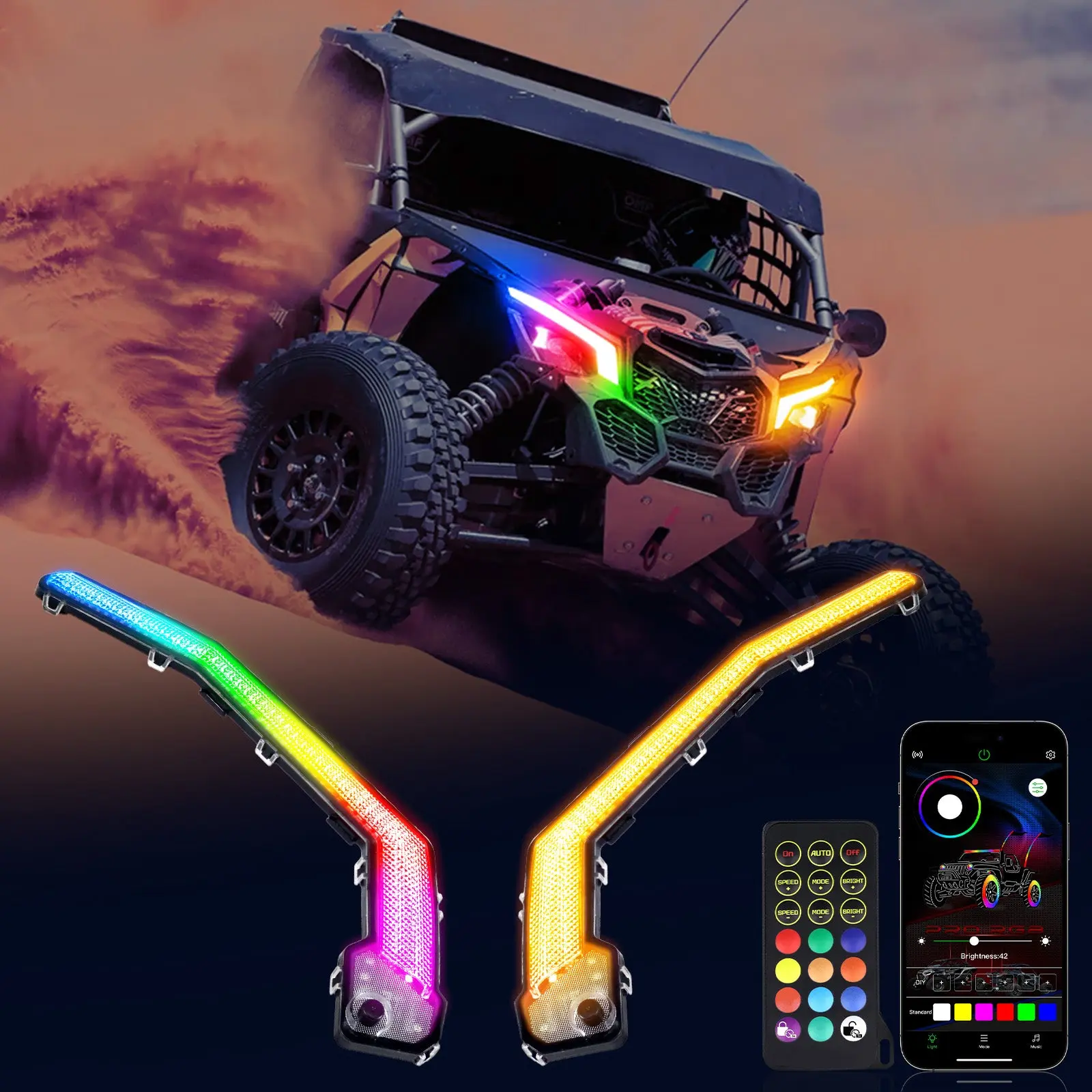 RGB X3 Fang Lights Compatible with Can Am Maverick X3 XDS XRS Max Turbo 2017-2023 | APP & Remote Control Multicolor LED with Music Sync