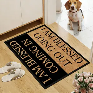 Door mat with blessing letter pattern, entryway door mat, entrance floor mat, absorbent and dirt-resistant, 0.2 inches thick, small home rug suitable for living room, bedroom, hallway, entry point, doorway