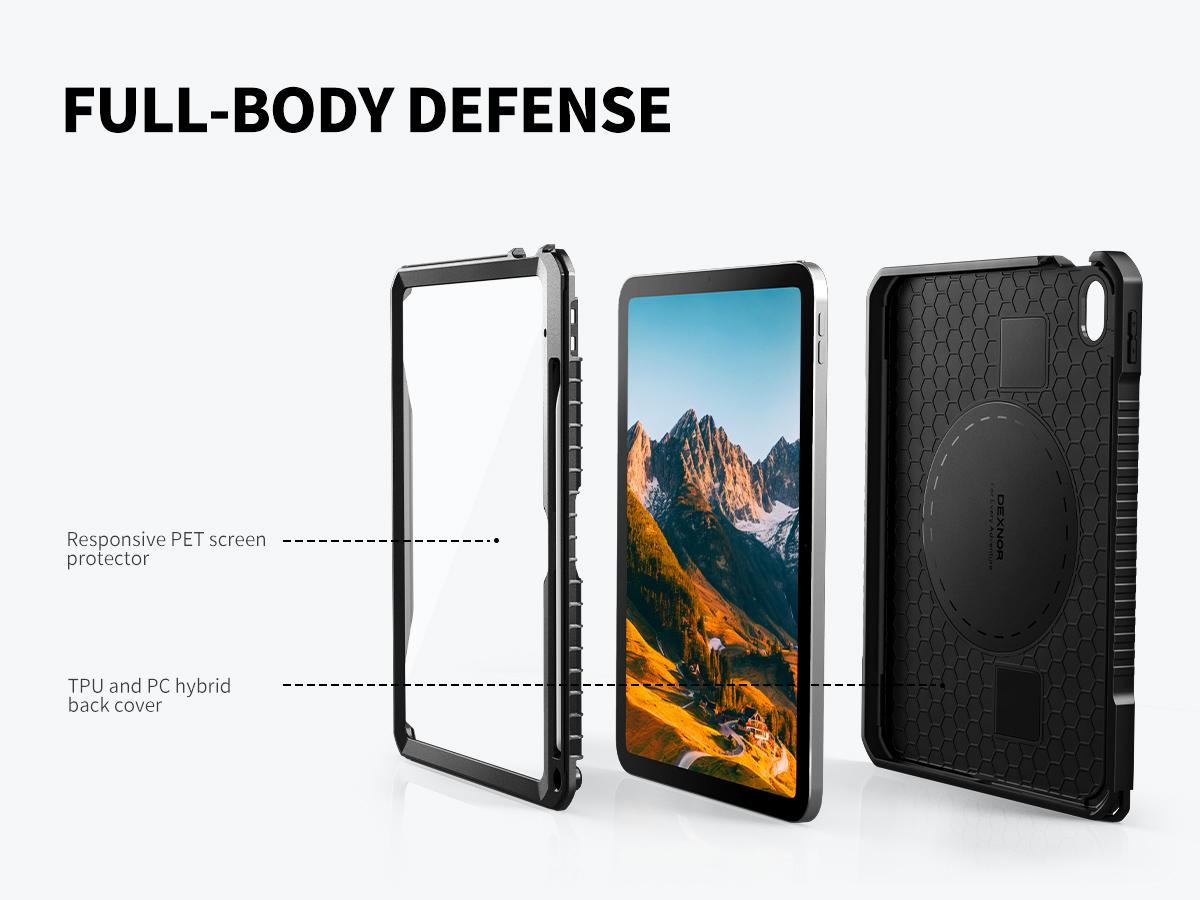 Dexnor Case for iPad (A16) 11th/10th Generation 2025/2022 (11″/10.9″),Rugged Protective Case with 360° Rotating Hand Strap& Stand & Screen Protector & Pencil Holder Shockproof Full-Body Cover