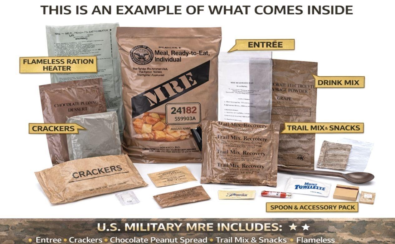 (1 Meal (Random), 1, Count) Wornick MRE Meals Ready to Eat, Emergency Food Supply, Survival Camping Outdoor 12 Pack Inspection 2025, 2026 or Better