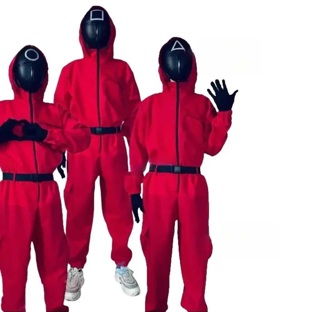 Korean Squid Game Themed Cosplay Outfit - Adult-Kid Polyester Full Body Easy Wear Jumpsuit Set with Gloves, Mask & Accessories for Leisure Themed Events