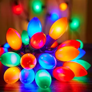 Vintage C9 LED Christmas Lights Outdoor 25FT Multicolor String Lights with 26 Bulbs Connectable Waterproof for Tree Roofline Garden Patio Backyard Decoration
