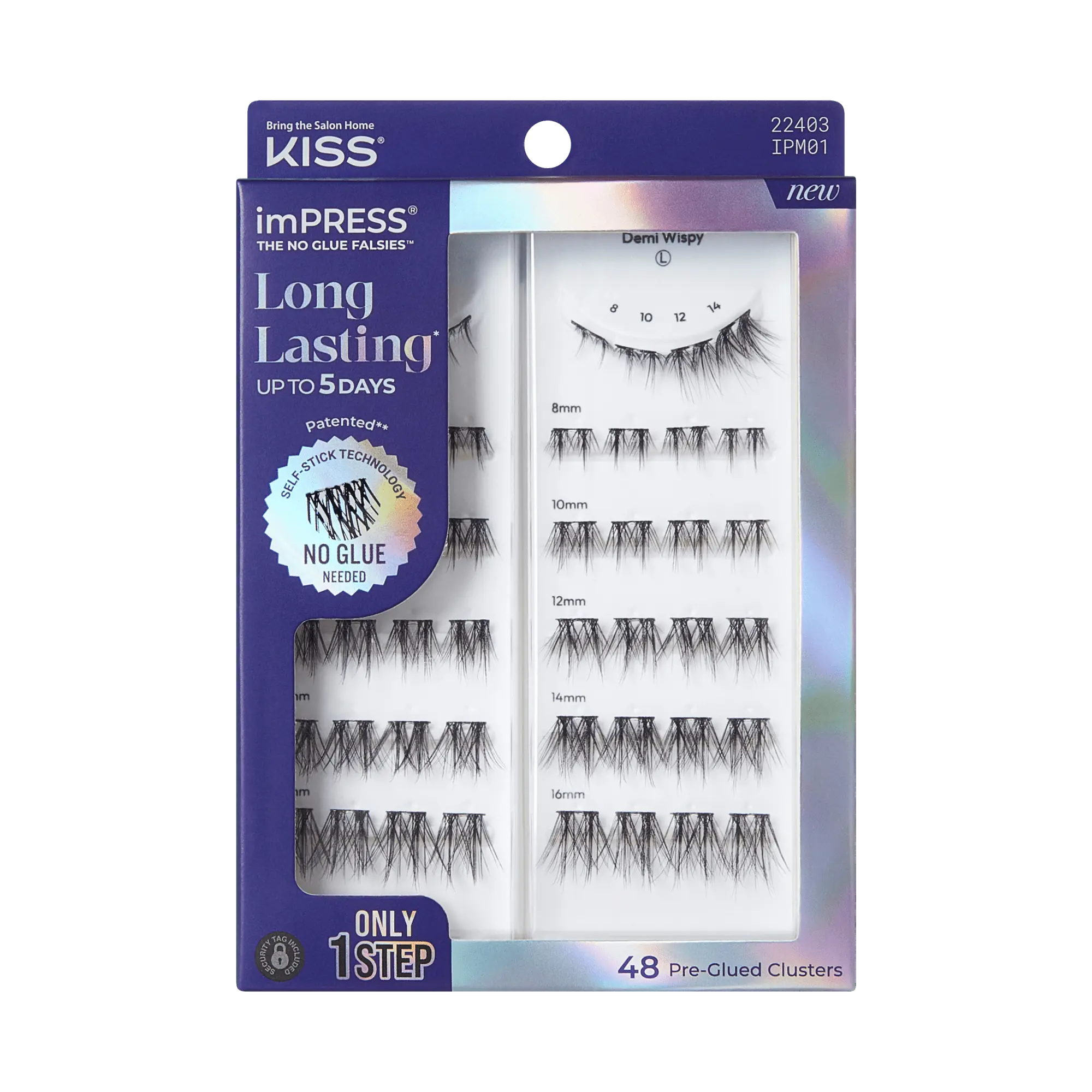 Impress Falsies Long Lasting Pre-Glued False Eyelashes - Demi Wispy | 48 Lash Clusters, Up To 5 Day Wear, 8mm-16mm