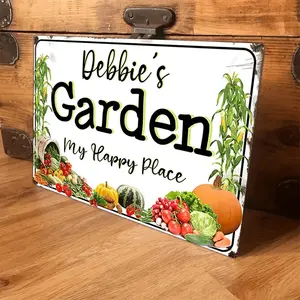 2D Flat, 1pc Personalized Metal Garden Sign - Custom Name & Text, Farmhouse Style Durable Aluminum Wall Art with Retro Greenery & /Flower/Vegetable Chart - /Outdoor Yard Decor, Nam
