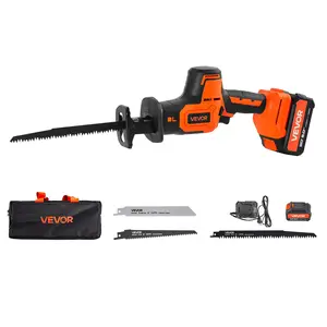 【fathersdaygift】VEVOR Cordless Reciprocating Saw, 20 V, 3000 SPM Variable Speed, 1 inch Stroke Length, Electric Reciprocating Saw with Battery, Charger, 8 Blades, and Carrying Bag, for Wood, Metal and Plastic Cutting