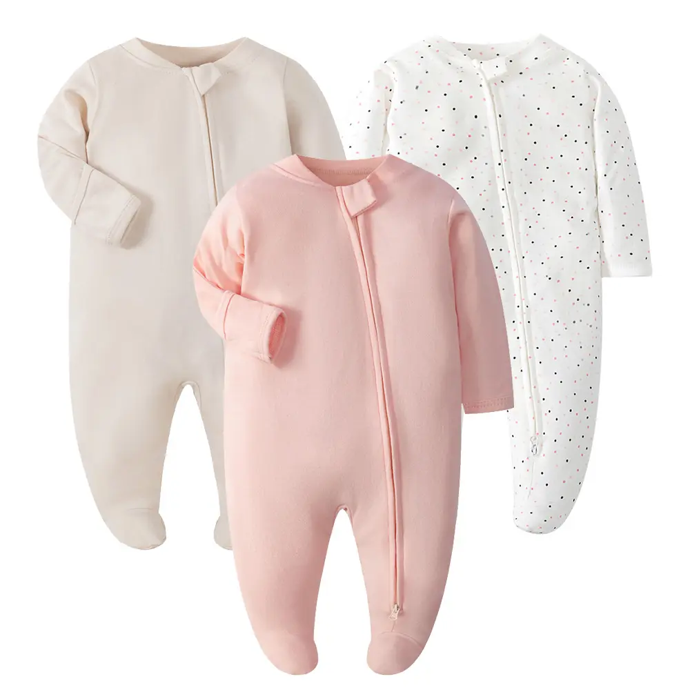DM Newborn Unisex Baby Footie Pajama with Mitten Cuffs, Double Zipper Infant Cotton clothes Sleeper Pjs, Footed Sleep Play,3pcs Unisex Newborn Baby Clothes Boy Baby 2-Way Zipper Pjs Cotton Newborn Long Sleeve Footed Onesie Set Baby Jumpsuit