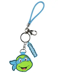 TMNT Leonardo Rubber Character Design Air Tag Holder Keychain Wristlet with Lobster Clasp and 2" Rubber Leonardo Pendant Compatible with Apple AirTag