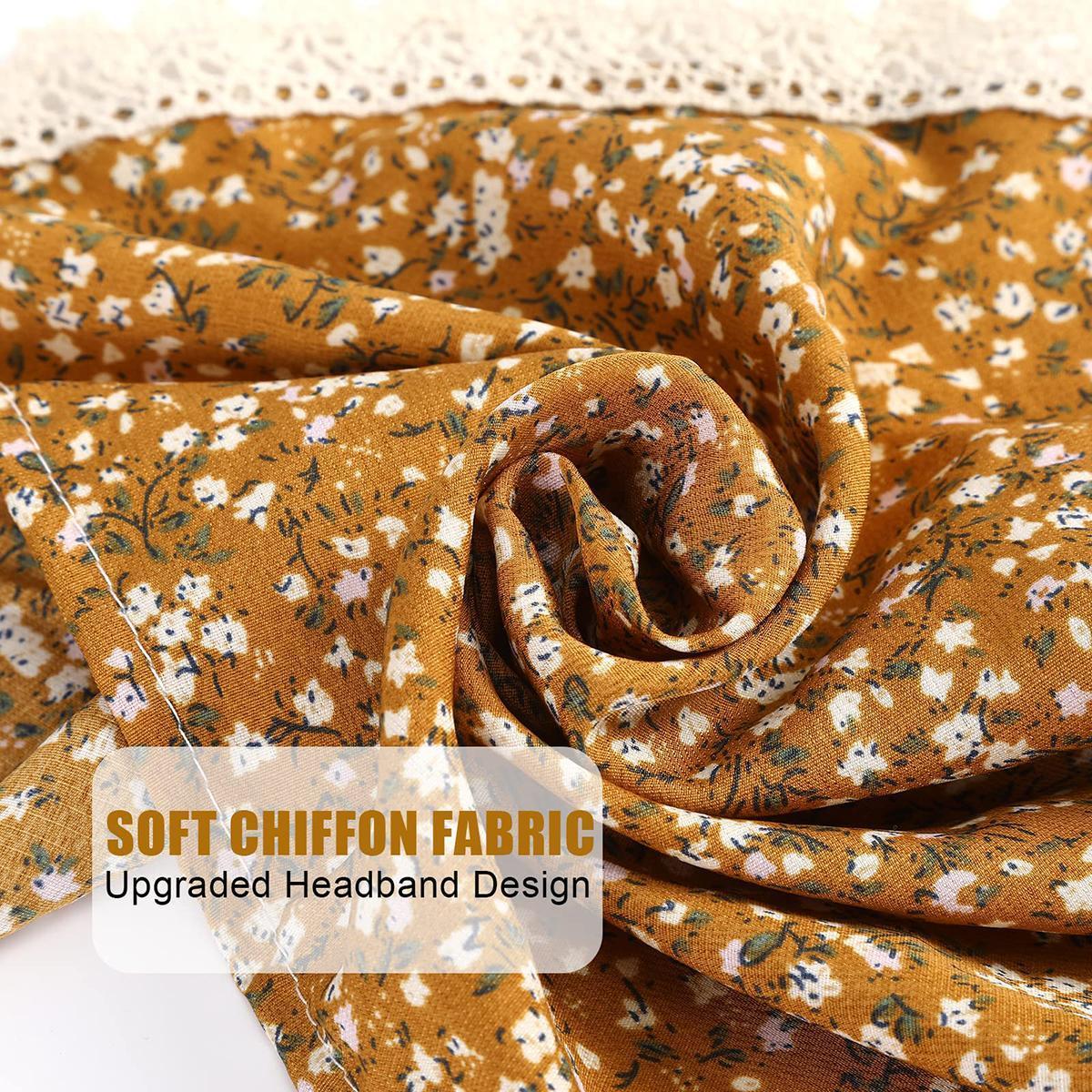 AWAYTR 3Pcs/Set Floral Hair Bandanas Chiffon Head Kerchief for Women Girls Boho Hair Scarf Lace Edge Headband Bandana