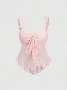 [ANDAREY] Sweetra Bandeau Butterfly Textured Print Cropped Top