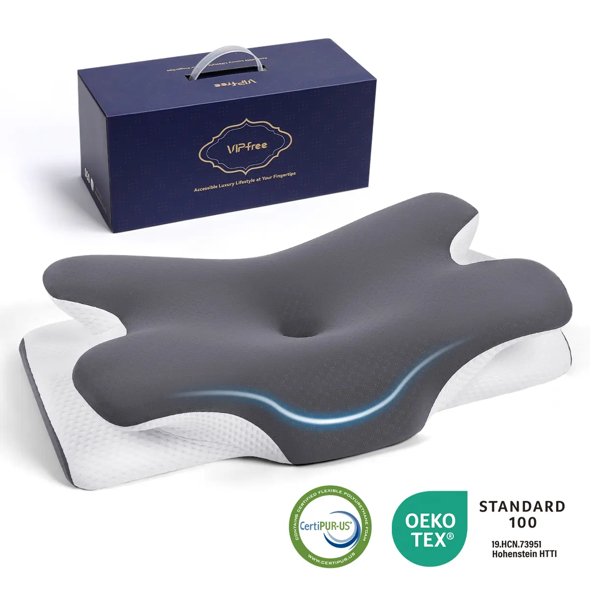 VIPfree Cooling Memory Neck Pillow, Adjustable Ergonomic Memory Foam Neck Pillows, Cervical Support