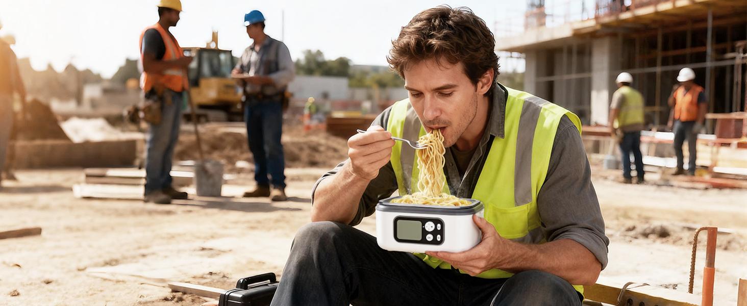 Yofidra Cordless Heated Lunch Box, 24000mAh 100W Electric Lunch Box with Smart Timer, 6.3-Cup Super Large Lunchbox for Men & Women, Portable Food Warmer with Insulated Bag for Outdoor/Office, Black Tableware Stainless Steel