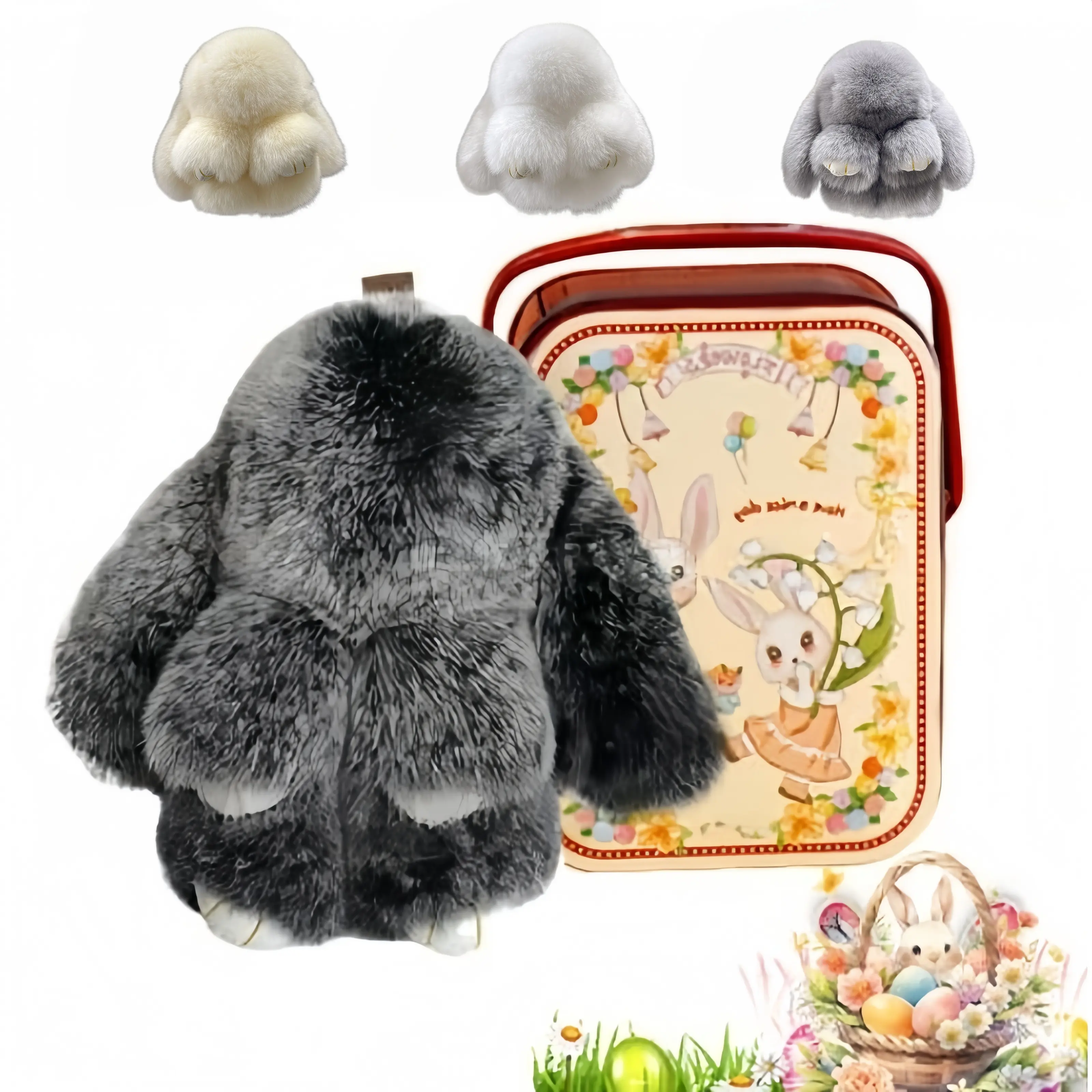 Handmade Soft Plush Rabbit Shape Keychain (3.94 in) - Gentle Look Unisex Bag Ornament Accessory with Premium Storage Tin, Gift Ideas for Teen Girls & Women-MM1