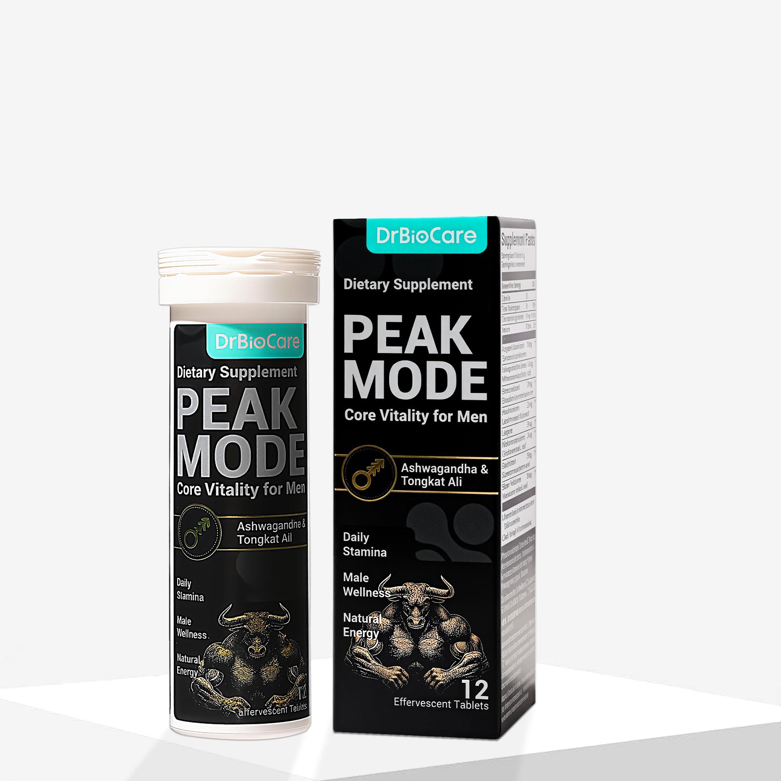 DrBioCare PEAK MODE Suplemento de Vitalidad Masculina - Fórmula 7 en 1 con Tongkat Ali, Shilajit y Ashwagandha para Energía y Resistencia Diaria