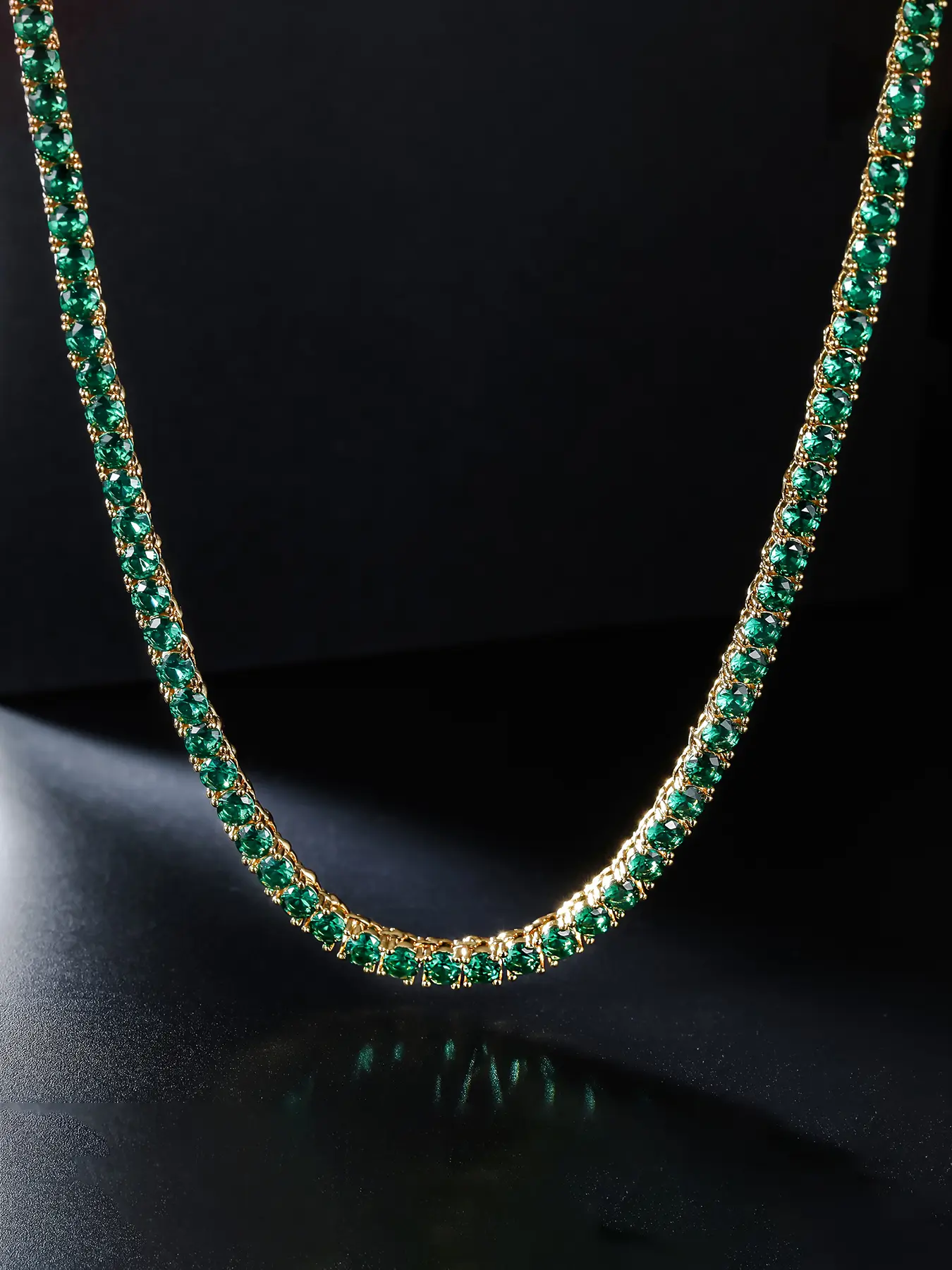 1pc ICED CHICS 4mm green single-row zircon necklace, tennis chain, Cuban Link Chain, Exquisite Chain Jewelry, hip-hop casual, neat copper-inlaid zircon, exquisitely crafted, can be worn stably without color change, Bling Stylish Accessory