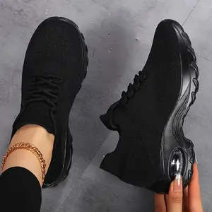 Sosenfer Women's workout sneakers Lace Up Round Toe wedge sneakers Comfy Air Cushion Height Increasing Athletic Shoes For Girl Casual Outdoor running shoes trainer runner training closed footwear sneaker.1862