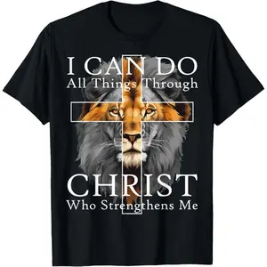 Christian T-shirt I Can Do All Things Through Christ Christian Lion Faith T-Shirt tokwear Tee
