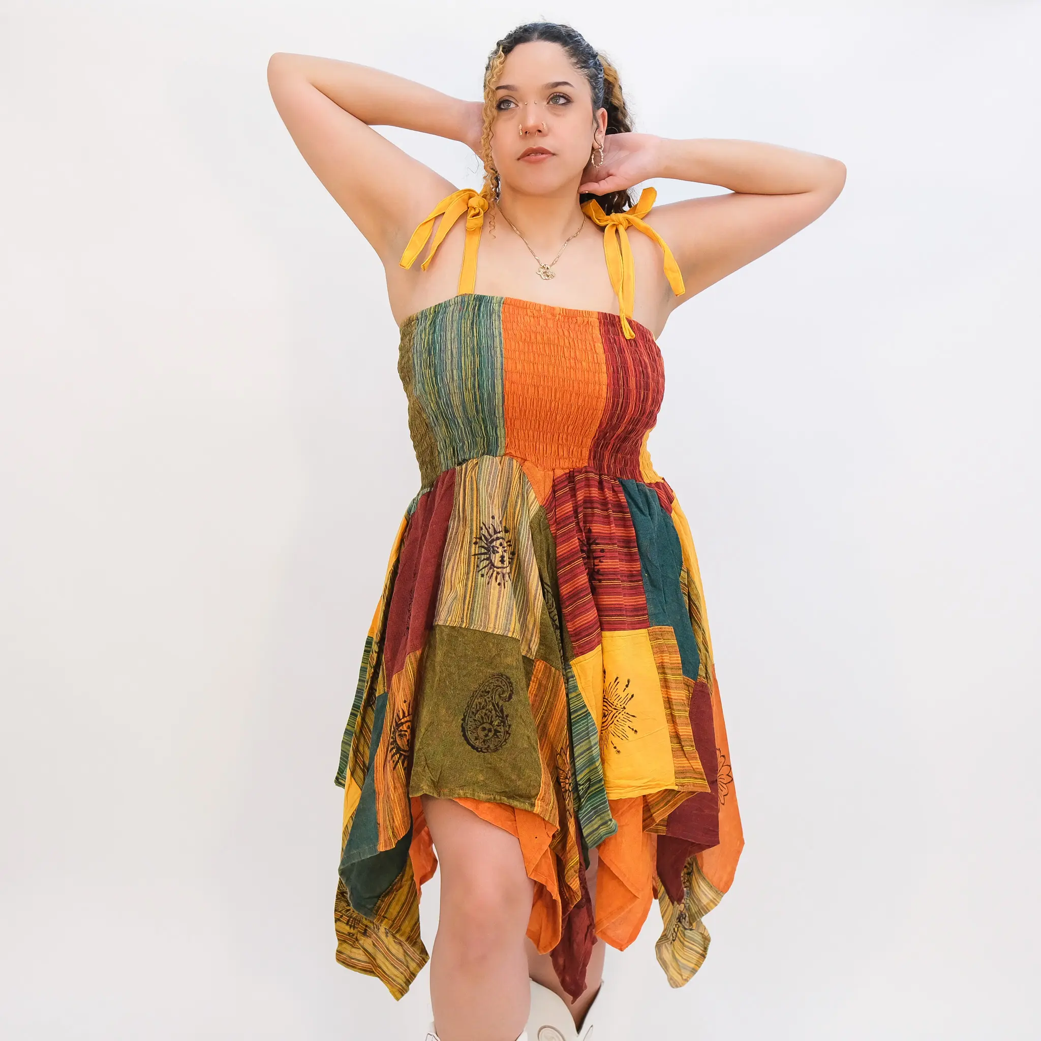 Karma Nepal Crafts Patchwork Pixie Dress, Cotton Fairy Dress, Boho Witchy Summer Dress, Handmade Two in One Dress and Skirts, Whimsy