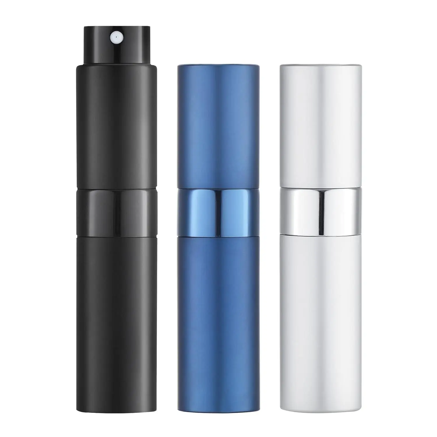 3 PCS 8ML Refillable Aluminium Cosmetic Atomizer Spray Bottles - Lightweight, Compact, Empty Travel Containers for Filling Cologne, Alcohol Cleaning, with Black Nozzle, Portable Home Storage Jars, Set Pack