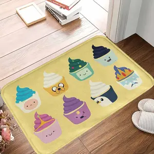 Adventure Time Cartoon Cupcake Theme Floor Mat  Cute Character Print Design  Soft Non Slip Washable Decorative Rug for Living Room Bedroom Kitchen Office Gift Occasions Party Use