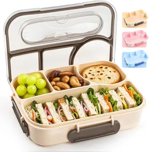 Bento Box Adult, Lunch Box, 4-Compartment Lunch Containers, Drop-Proof, Dishwasher Safe & Made with BPA-Free Materials(Khaki)