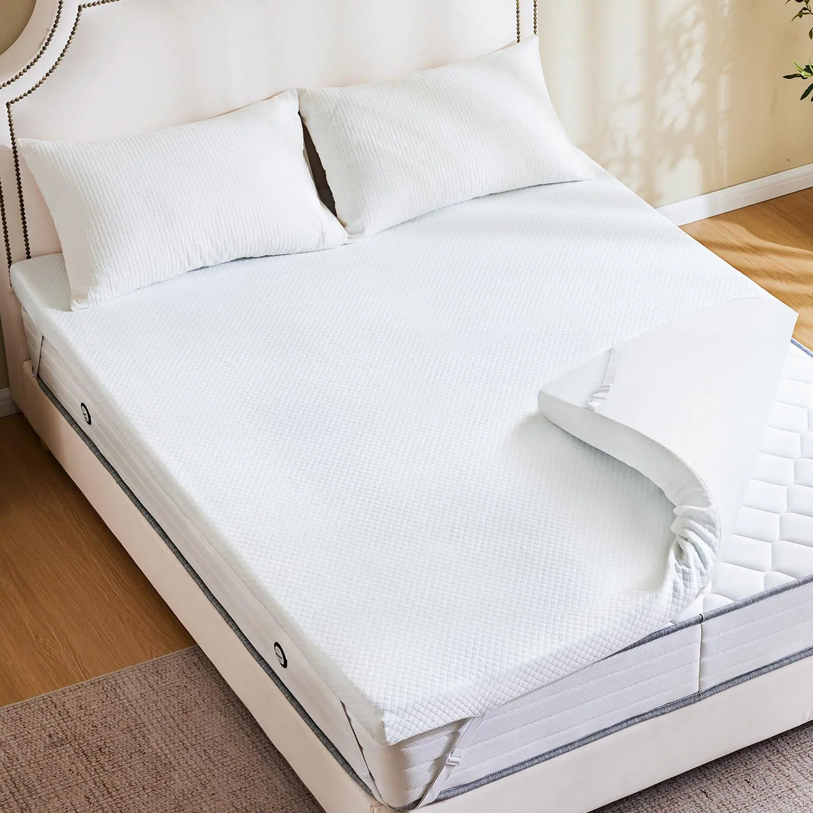 Sweetcrispy Gel-Infused Memory Foam Mattress Topper, Thick Ventilated Cooling Pad with Removable Soft Cover, CertiPUR US Certified for King Size Bed, Sleeper Sofa