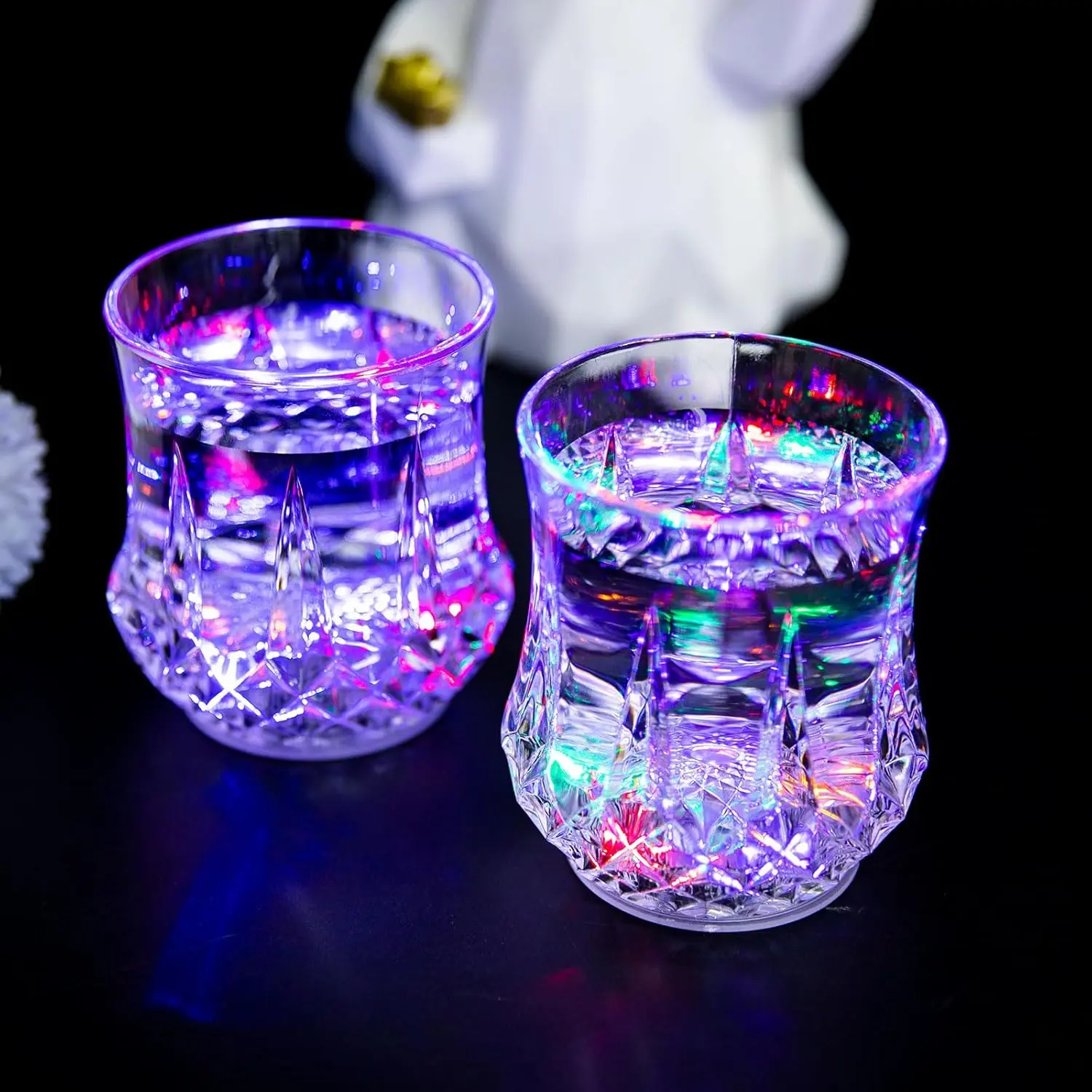 Liquid Activated LED Flash Crystal Tumblers, 200ml/7oz Auto Glowing Drinkware Cups, Multicolor Water-Activated Shimmering Plastic Tumblers for Bar Party Decor, Christmas Gift