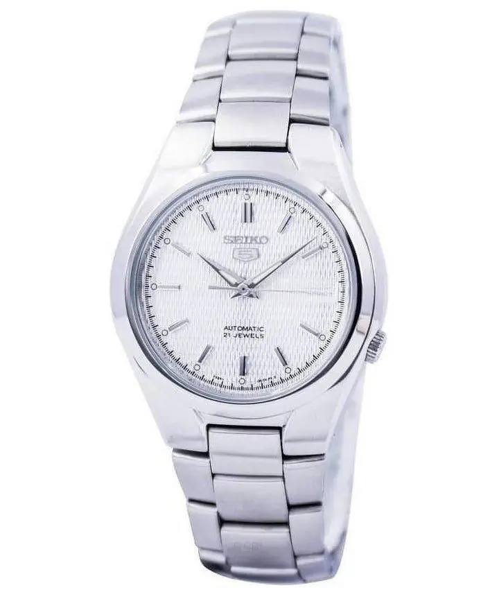 Seiko Men's SNK601 Silver Textured Automatic Watch 37mm Stainless Steel Case Luminous Hands Skeleton Caseback 30m Water Resistant