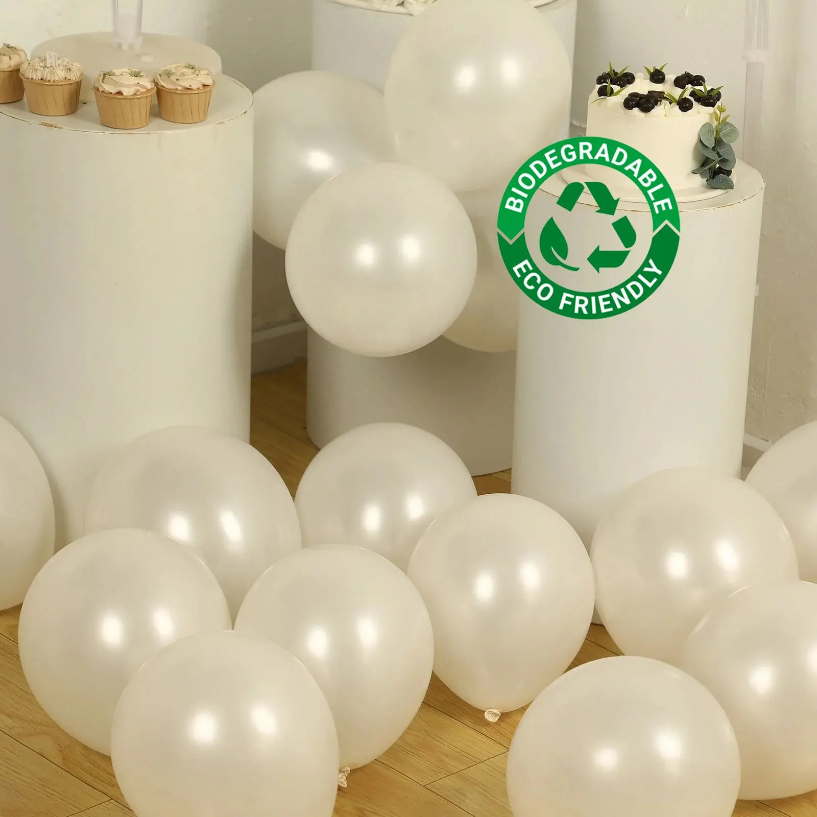 50 Pack 12in White Biodegradable Rubber Blow Up Balloons, Thick Extra-Strong Eco-Friendly Helium Options for Wedding Balloon Decor, Party Props, Photo Booth Props
