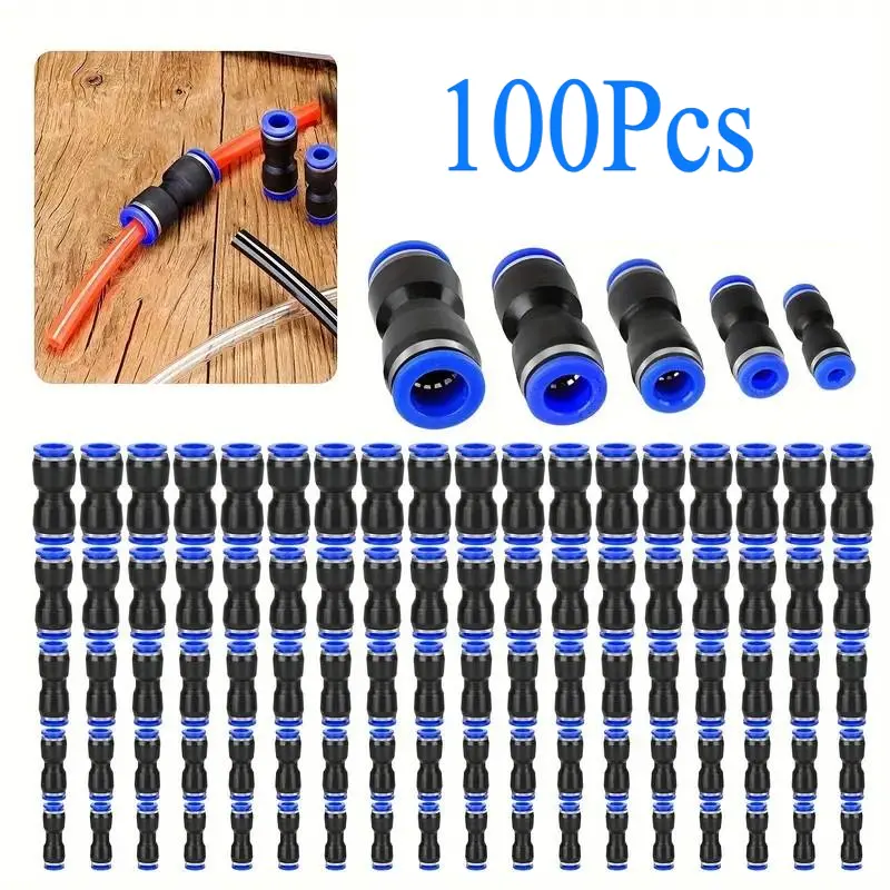 100Pcs Straight Push Connectors - Quick Connect Air Hose Fittings 4 6 8 10 12 mm Tube,Quick Release Pneumatic Connectors,Air Line Fittings,Tool