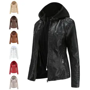 2025 Year New Leather Jacket Women's Spring & Autumn Coat PU Washed Leather Long Sleeve Outerwear Basic Minimalist Hooded Windbreaker Cute Witch Backless Cowl Turkish Gothic Tops
