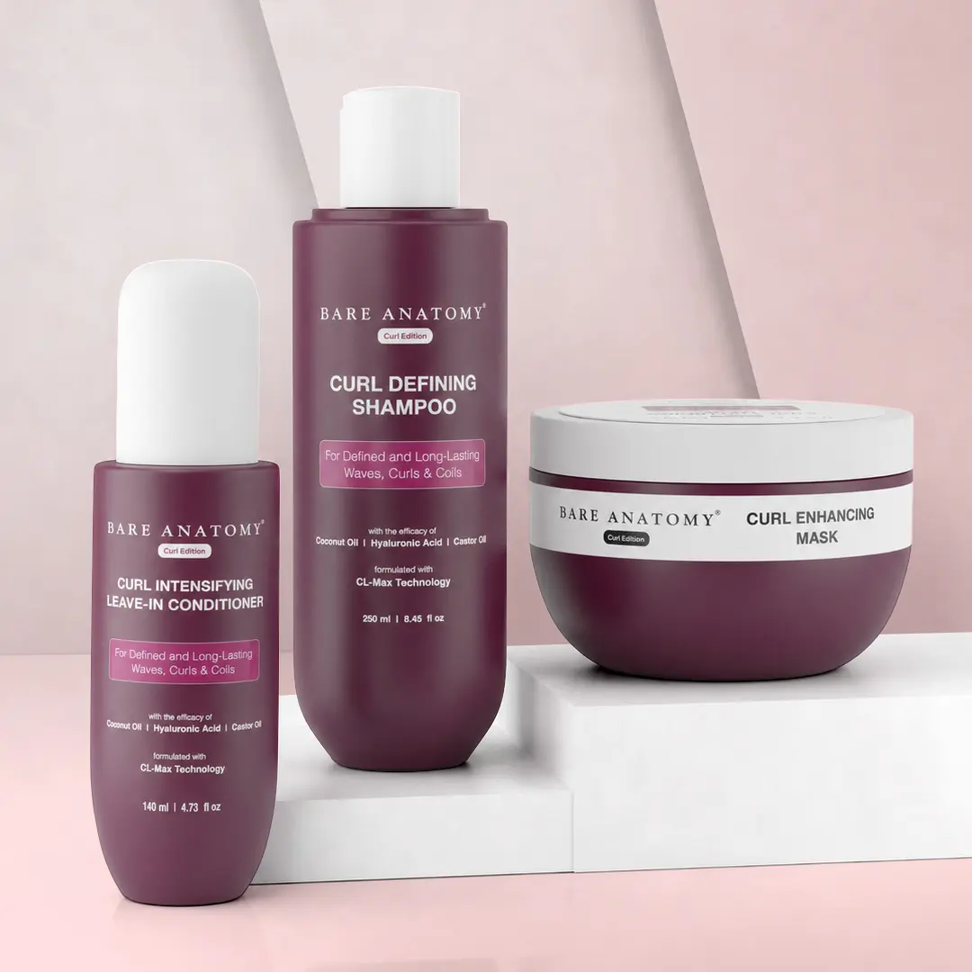 Curl Defining Shampoo (250ml) + Curl Intensifying Leave-In Conditioner (140ml) with Coconut Oil & Hyaluronic Acid+Curl Enhancing Hair Mask (250gm)