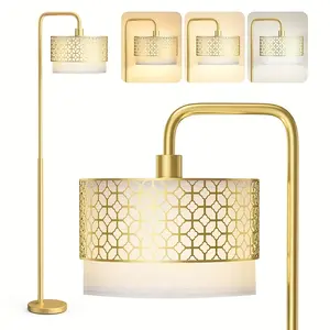 Metal Modern Standing Lamp, Gold Floor Lamp For Living Room, With Foot Switch, Hanging Shade And 3 Color Temperatures 9W Bulb For Bedroom, Study Room, Office