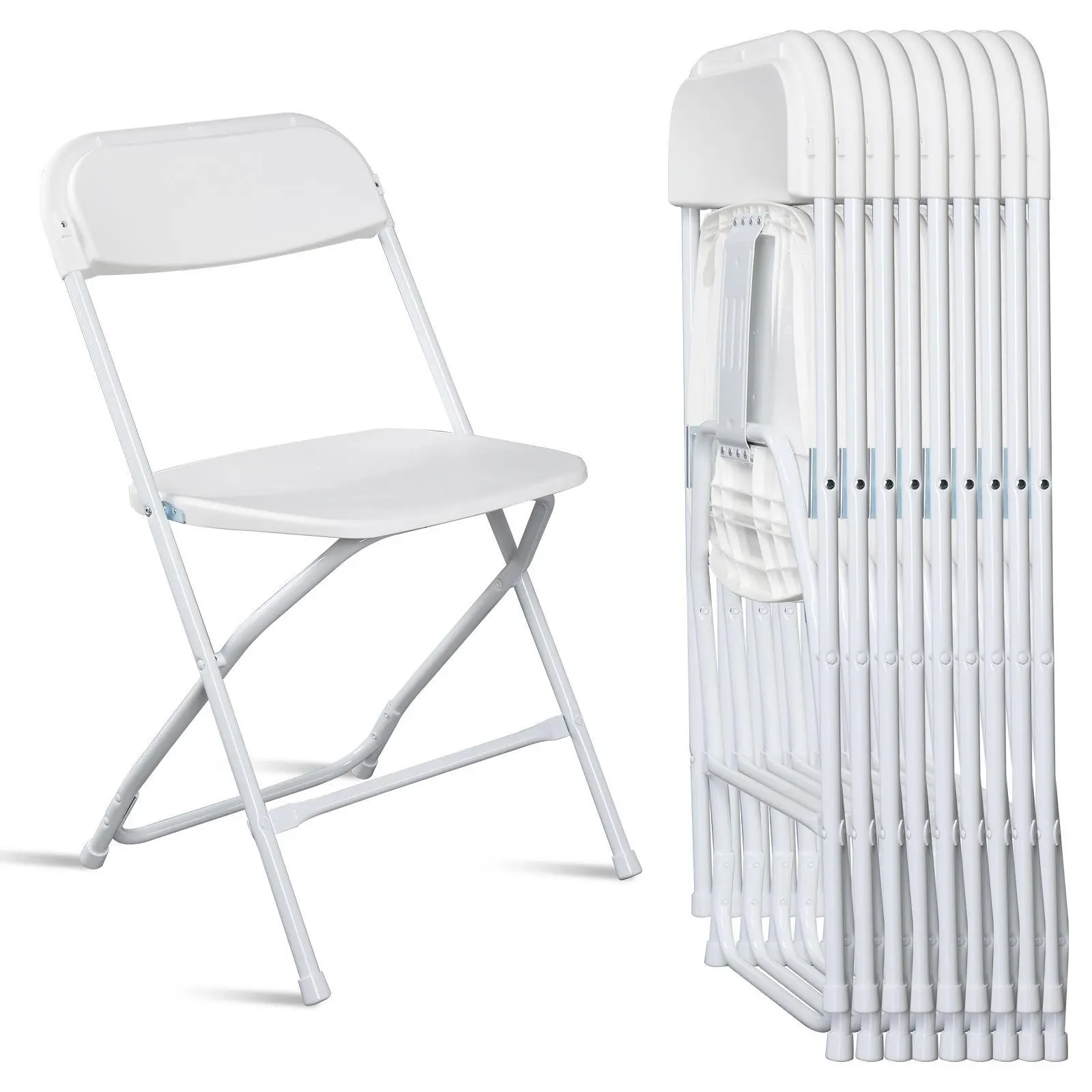 Karlhome 4/6/8/10 Folding Chairs, White & Black, Steel Frame, 350lb Capacity, Available in 4/6/10 packs for indoor/outdoor events, weddings, parties, gathering,dorm essentials,home decor