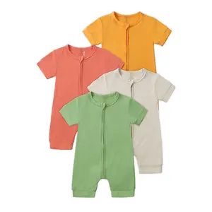 (New)Organic Bamboo Baby Rompers| Zipper Closure Custom Print 2-Piece Set| Breathable Crawling Jumpsuits for 0-24M (Elastic Waist & Fold Over Mittens with Non-Slip Soles) Bodysuit