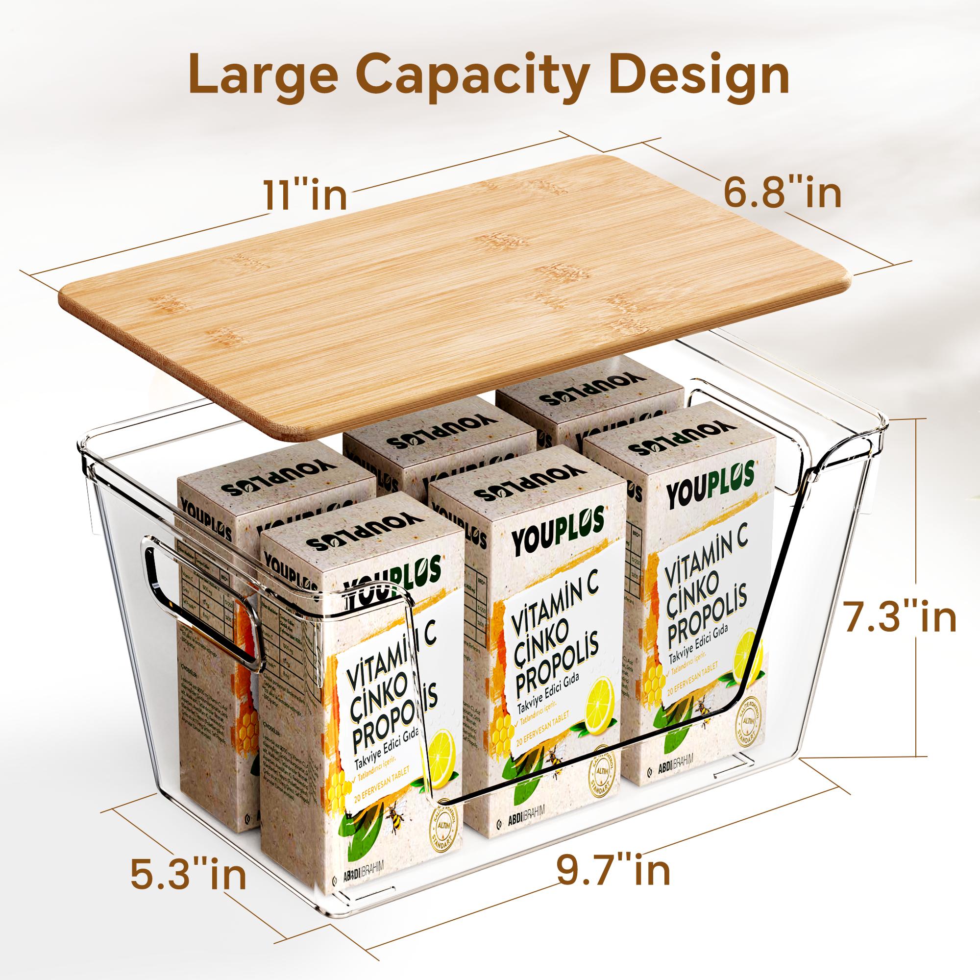 Criusia High-Quality Plastic Food Storage Box with Wooden Lid Transparent Design for Fruits Vegetables & Spices Ideal for Kitchens Pantries