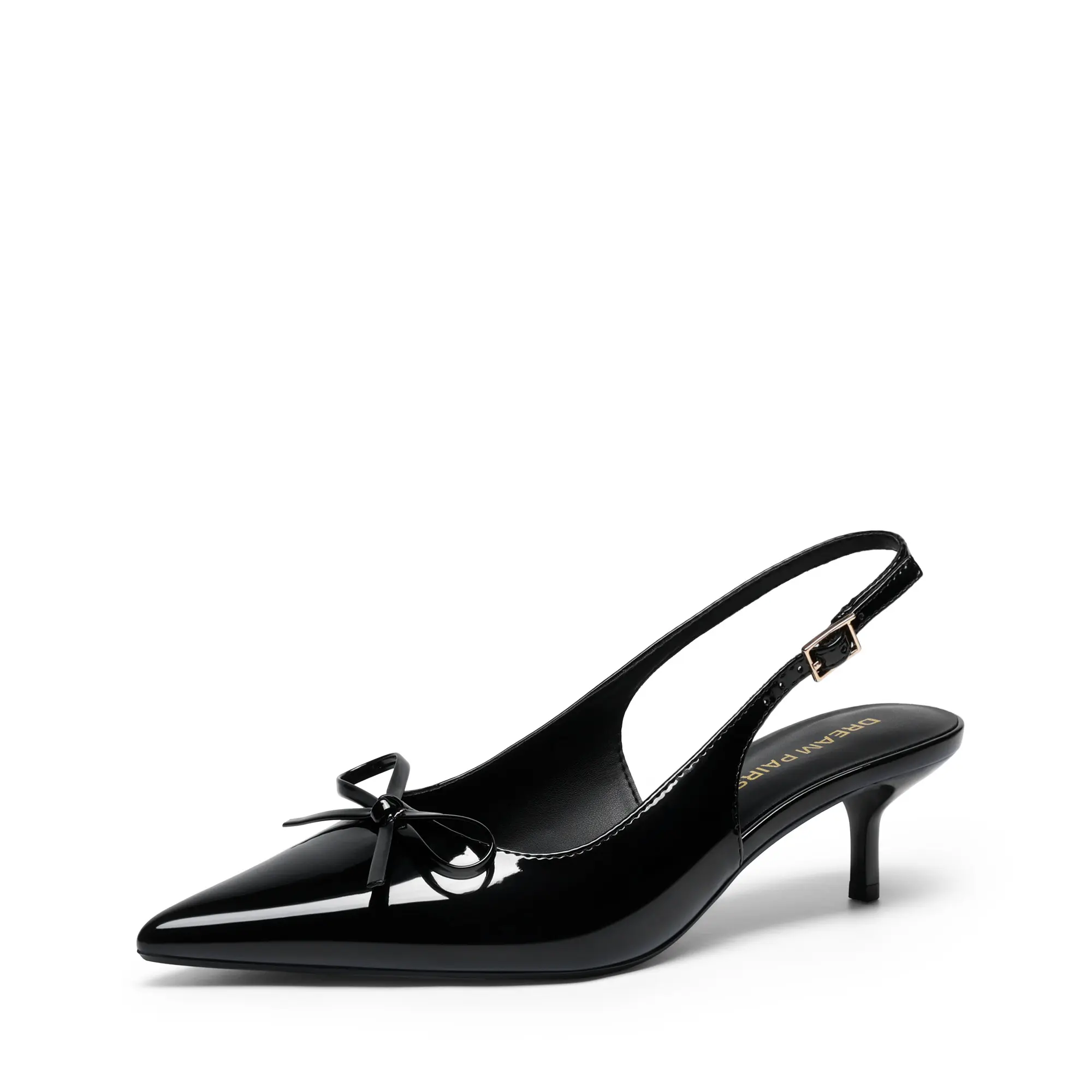 DREAM PAIRS Women's 2.17 in Kitten Heel Pointed Toe Low Slingback Bow Tie Pumps, Black Heels, Comfortable Chic Classic Dress Shoes for Spring Summer Date Wear, Heels Shoes For Women